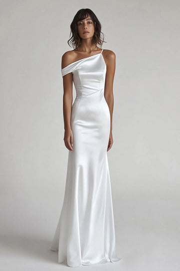 Mermaid Ivory Asymmetrical Neck Engagement Dress